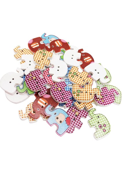 50PCS Karışık Renkli Baskılı Ahşap Fil Düğmeleri El Sanatları Dikiş Örgü (Yurt Dışından)