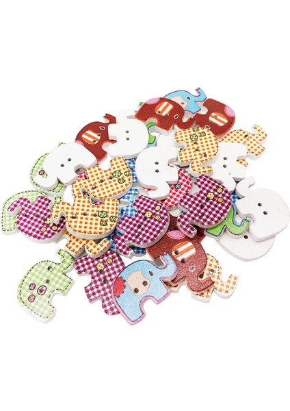50PCS Karışık Renkli Baskılı Ahşap Fil Düğmeleri El Sanatları Dikiş Örgü (Yurt Dışından)