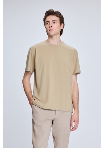 Bej Regular Fit Bisiklet Yaka Pamuklu Triko Tişört