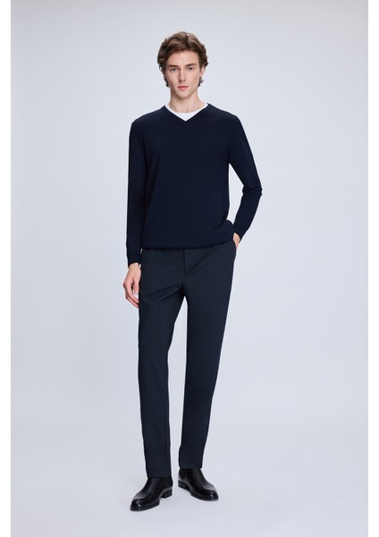Lacivert Regular Fit V Yaka Rayon Kazak