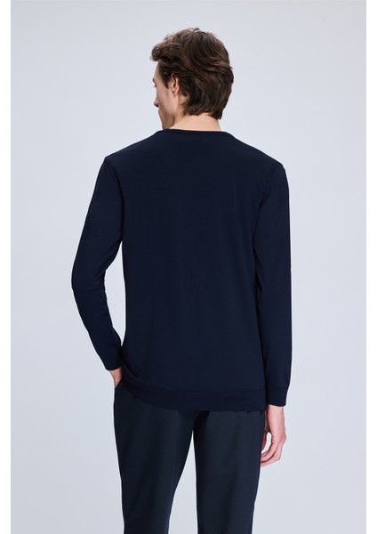 Lacivert Regular Fit V Yaka Rayon Kazak