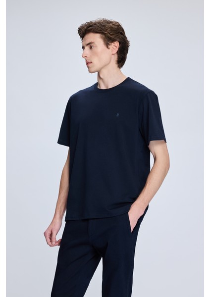 Lacivert Regular Fit Bisiklet Yaka Pamuklu Triko Tişört modelleri