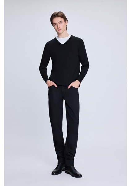 Siyah Regular Fit V Yaka Rayon Kazak fiyatları