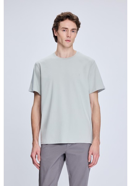 Gri Regular Fit Bisiklet Yaka Pamuklu Triko Tişört