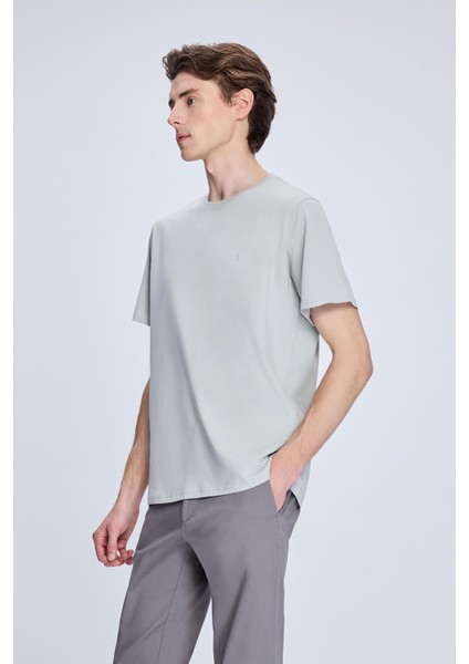 Gri Regular Fit Bisiklet Yaka Pamuklu Triko Tişört modelleri