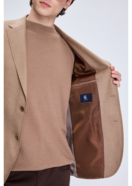 Camel Slim Fit Mono Yaka Casual Ceket