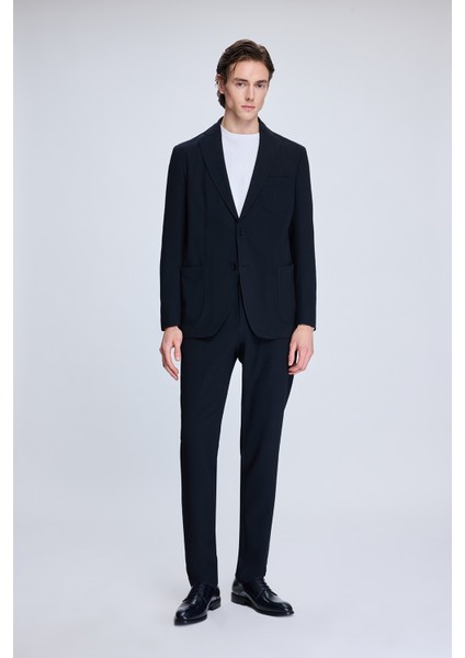 Lacivert Comfort Fit Balıksırtı Mono Yaka Casual Takım Elbise