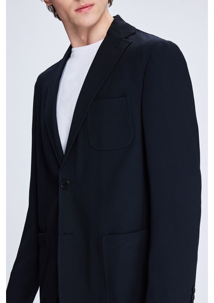 Lacivert Comfort Fit Balıksırtı Mono Yaka Casual Takım Elbise modelleri
