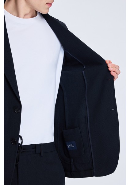 Lacivert Comfort Fit Balıksırtı Mono Yaka Casual Takım Elbise fırsatları