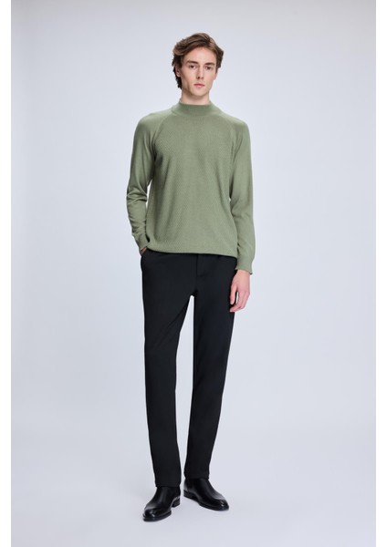 Haki Regular Fit Jakarlı Yarım Balıkçı Yaka Yünlü Kazak fiyatları