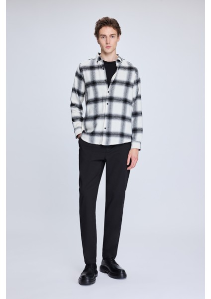 Siyah Slim Fit Kareli Düğmeli Yaka Uzun Kollu Pamuklu Gömlek fiyatları