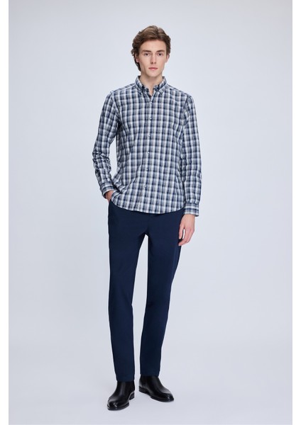 Lacivert Dinamik Fit Desenli Yandan Cepli Casual Jogger Pantolon