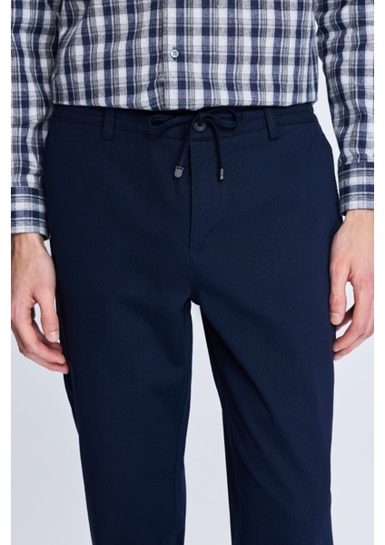 Lacivert Dinamik Fit Desenli Yandan Cepli Casual Jogger Pantolon