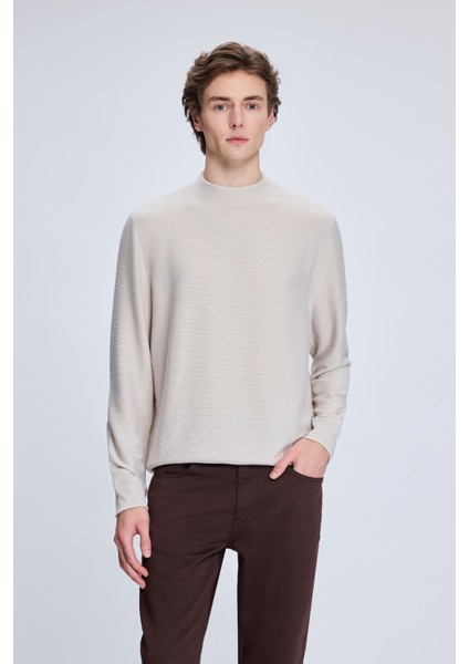 Taş Regular Fit Jakarlı Yarım Balıkçı Yaka Sweatshirt