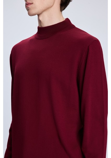 Bordo Regular Fit Yarım Balıkçı Yaka Yünlü Triko Kazak fırsatları
