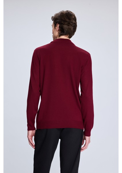 Bordo Regular Fit Yarım Balıkçı Yaka Yünlü Triko Kazak indirimleri