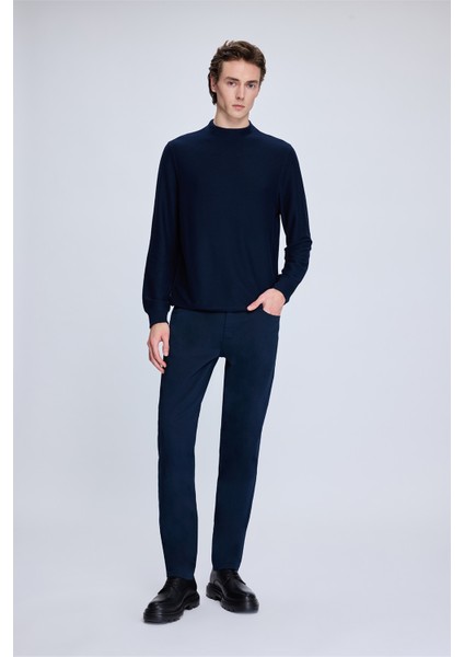 Lacivert Regular Fit Jakarlı Yarım Balıkçı Yaka Sweatshirt