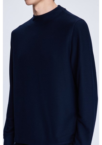 Lacivert Regular Fit Jakarlı Yarım Balıkçı Yaka Sweatshirt
