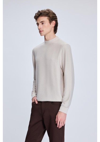 Taş Regular Fit Jakarlı Yarım Balıkçı Yaka Sweatshirt