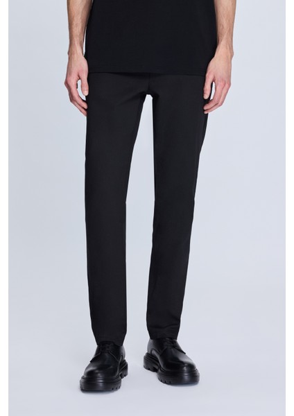Siyah Dinamik Fit Desenli Yandan Cepli Casual Jogger Pantolon