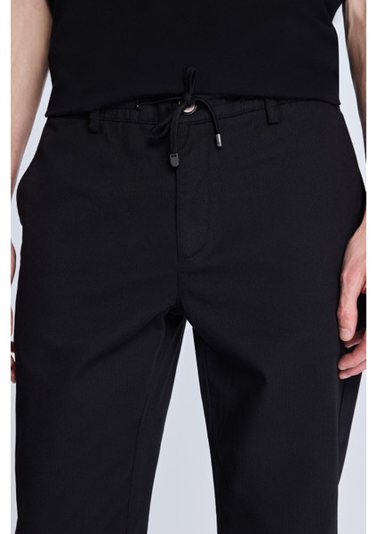 Siyah Dinamik Fit Desenli Yandan Cepli Casual Jogger Pantolon
