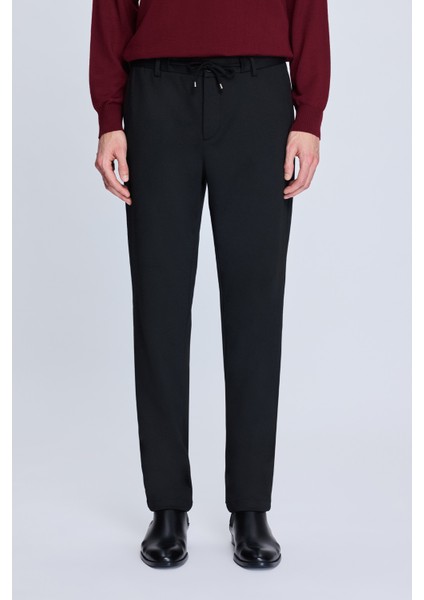 Siyah Dinamik Fit Desenli Yandan Cepli Casual Jogger Pantolon