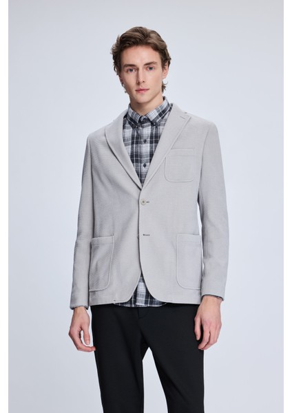 Gri Comfort Fit Desenli Mono Yaka Klasik Ceket