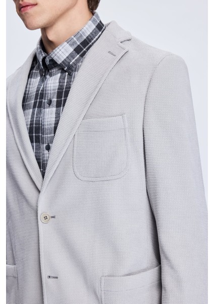 Gri Comfort Fit Desenli Mono Yaka Klasik Ceket modelleri