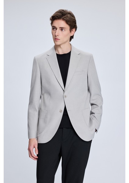 Gri Slim Fit Mono Yaka Casual Ceket