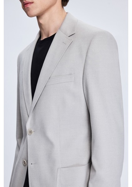 Gri Slim Fit Mono Yaka Casual Ceket