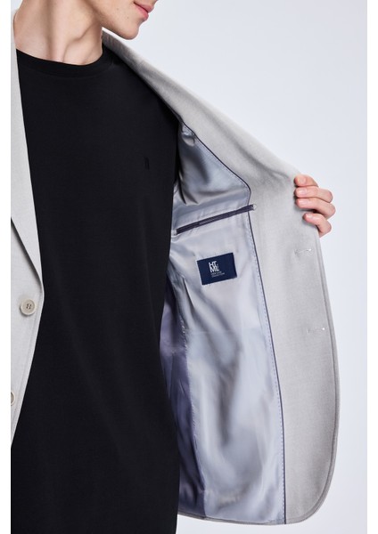 Gri Slim Fit Mono Yaka Casual Ceket
