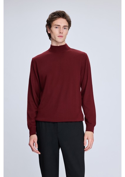 Kiremit Regular Fit Yarım Balıkçı Yaka Yünlü Triko Kazak