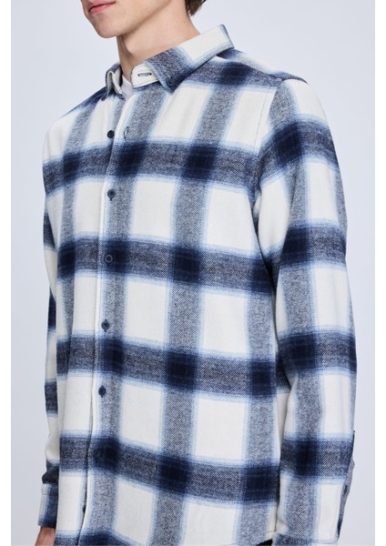 Lacivert Slim Fit Kareli Düğmeli Yaka Uzun Kollu Pamuklu Gömlek fırsatları