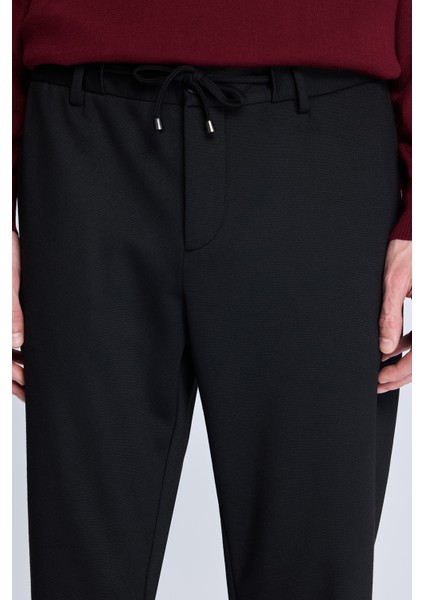 Siyah Dinamik Fit Desenli Yandan Cepli Casual Jogger Pantolon