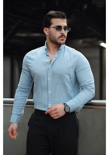 Bien Pamuk Keten Erkek Gömlek - Sis Mavi fırsatları
