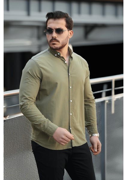 York Keten Erkek Gömlek - Haki modelleri
