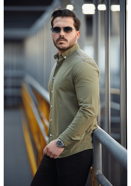 York Keten Erkek Gömlek - Haki indirimleri