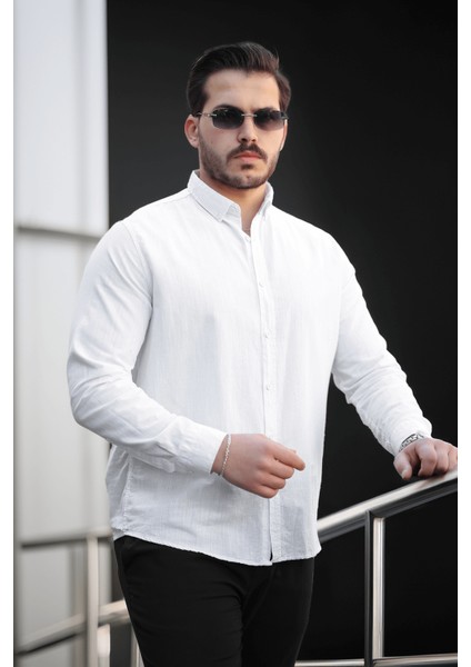 York Keten Erkek Gömlek - Beyaz