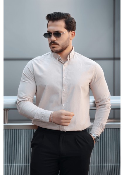 York Keten Erkek Gömlek - Bej fırsatları