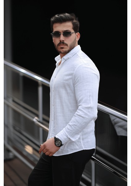 Bien Pamuk Keten Erkek Gömlek Uzun Kol Klasik Stil Ekru Renk ile Gün Boyu Konfor modelleri