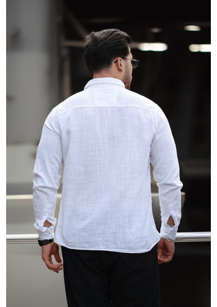 Bien Pamuk Keten Erkek Gömlek Uzun Kol Klasik Stil Ekru Renk ile Gün Boyu Konfor fırsatları