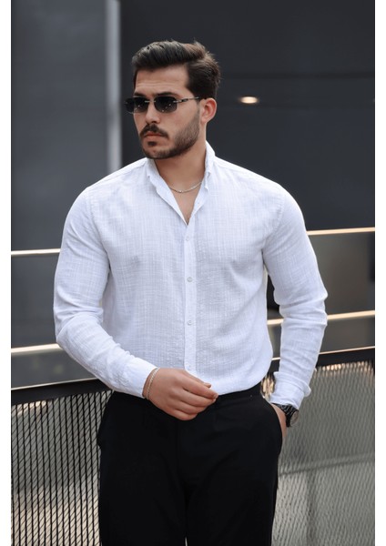 Bien Pamuk Keten Erkek Gömlek Uzun Kol Klasik Stil Ekru Renk ile Gün Boyu Konfor indirimleri