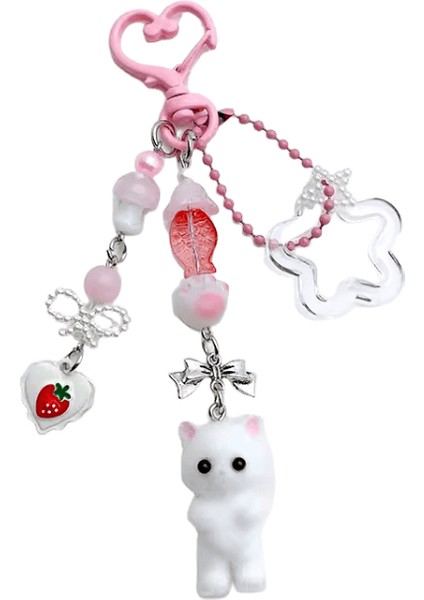 Sevimli Floklu Yavru Kedi Beş Köşeli Yıldız Kedi Pençe Aşk Anahtarlık Cep Telefonu Zinciri Kayıp Karşıtı Ipi Kolye Kulaklık Kamera Zinciri Renk: C / Boyut: Bir Boyut (Yurt Dışından)