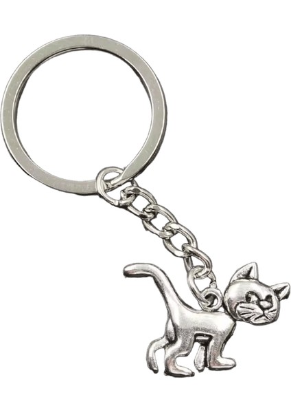 Yeni Moda Erkekler 30MM Anahtarlık Dıy Metal Tutucu Zincir Vintage Kedi 30X22MM Gümüş Renkli Kolye Hediyerenk: Gümüş (Yurt Dışından)