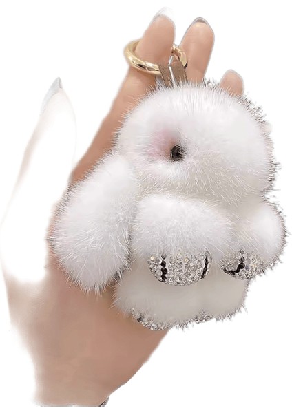 Lüks Büyük Vizon Kürk Tavşan Kürk Kolye Çanta Takı Anahtarlık Peluş Kolye Trompet Sevimli Sevimli Tavşan Çocuk Hayvan Karikatür Bebek Renk: Beyaz / Boyut: 8 cm (Yurt Dışından)