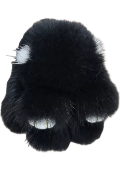 Sevimli Tavşan Vizon Kürk Anahtarlık Yüzükler Doğum Günü Hediyesi Kadın Çanta Süsleri Biblolar Peluş Tavşan Kolye Araba Anahtarı Renk: Siyah / Boyut: 8 cm (Yurt Dışından)