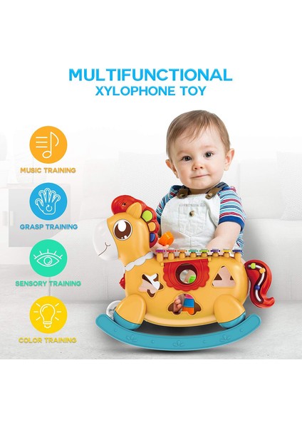 Bebek Ksilofon Müzikli Oyuncaklar 5 In 1 Müzikli Oyuncak Seti Yapı Taşları ile Bebek Müzik Oyuncak Işıklar ve Ses ile Çocuk Oyuncakları (Yurt Dışından) fırsatları