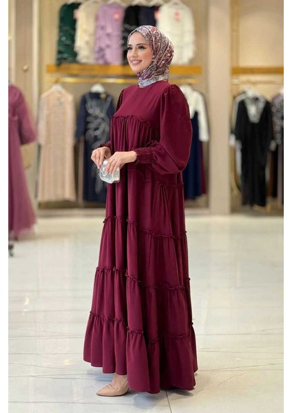 Katlı Salaş Elbise 6023 Bordo modelleri