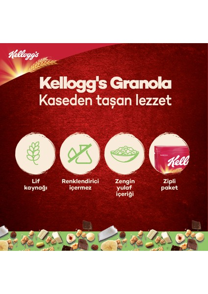4lü Granola Paketi, Çikolata Parçacıklı ve Fındıklı,Kurutulmuş Meyveli, Beyaz Çikolatalı ve Antep Fıstıklı, Klasik