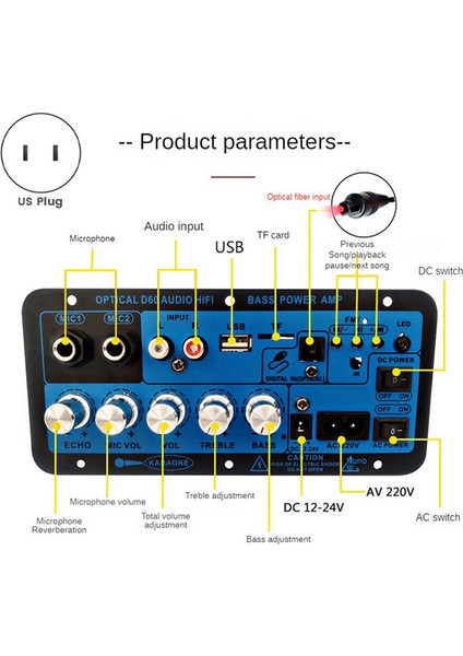 D60 50W Subwoofer Güç Amplifikatörü Kartı Optik Ses 12V24V220V Bluetooth Ses Amplifikatörü Kartı Ses Abd Fişi (Yurt Dışından)